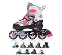 meteor® Patins à roulettes pour enfants, jeunes et adultes - Idéal pour les garçons et les filles - Taille ajustable (ROX rose/gris, L)