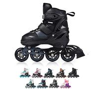 meteor® Patins à roulettes pour enfants, jeunes et adultes - Idéal pour les garçons et les filles - Taille ajustable (ROX Noir, M)