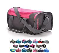 Sac de Sport Sac Sport Femme Homme Enfant Fille Bag Sac Voyage Bagage Duffel Moderne Fitness Sac molletonné Gym Vacances Sac bandoulière Fitness Travail Petit Grande (20 L, Rose/Gris)