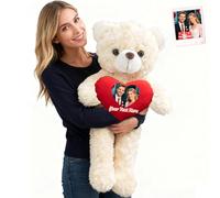 MeterBear Ours en Peluche Géant Personnalisé avec Cœur 60 cm À 100 cm avec Texte Et Photo, Big Teddy Bear Personnalisable comme Géant Ours en Peluche Cadeau pour Saint Valentin Noël Anniversaire