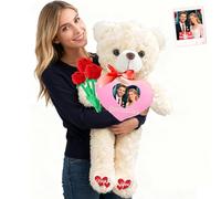 MeterBear Ours en Peluche Géant Personnalisé avec Cœur 60 cm À 100 cm avec Texte Et Photo, Big Teddy Bear Personnalisable comme Géant Ours en Peluche Cadeau pour Saint Valentin Noël Anniversaire
