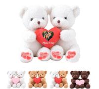 MeterBear Ours en Peluche Personnalisé avec Coeur Embrassent Texte Et Photo 2 Pièces, Hugging Teddy Bear Cadeau Personnalisé pour Saint Valentin pour Lui Elle Parfait pour Fête, 25cm