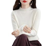 METERTREE Pull en cachemire pour femme, manches longues et col rond, doux et chaud, pull en tricot pour l'automne et l'hiver, blanc, L