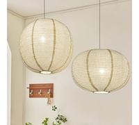 METHEDEECO Abat Jour Suspension Ovali De 40 Cm, Minimaliste Et Fait À La Main, 2 Pièces Abat-Jour Suspendu Décoratif Adapté Pour Salon, Bureau Et Chambre À Coucher.