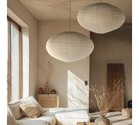 METHEDEECO Ensemble de 2 abat-jours en lin bohème, abat-jours suspendus faits à la main, diamètre 50 cm, ovale, abat-jour minimaliste en tissu pour salon, chambre, couloir et salle à manger