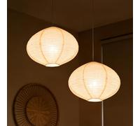 METHEDEECO Lot de 2 Abat-Jours Suspendus en Lin 40 cm, Abat-Jour Tissu Blanc Beige pour Lampe Suspendue, Lumière Douce, Style Minimaliste Bohème pour Salon Chambre Salle à Manger