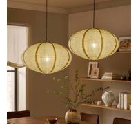 METHEDEECO Lot de 2 abat-jours suspendus ovales en lin naturel Ø 50 cm