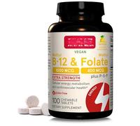 Méthyle B 12 végétalien 1000 mcg et folate 400 mcg, extra fort, P-5-P, à mâcher, citron, 100 comprimés