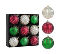 MetieFasia Neuf Boules de Noël Scintillantes, 7,6 Cm (3 Pouces), à Suspendre Au Sapin, pour, Les Concerts, Les Fêtes, Les événements et Les Du, Argent Rouge Vert