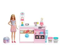 Métiers Coffret poupée blonde et sa Pâtisserie de décoration de gâteaux, trois pots de pâte à modeler et acessoires, jouet pour enf