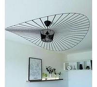 MeTikTok Suspension Rétro Lustre, Suspensions Retro Lampe Fibre De Verre + Polyuréthane De Chapeau Design Moderne Salon Cuisine Salle De Bain Éclairage Décoratif, E27,Noir,120CM