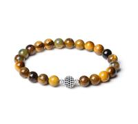 MetJakt bijoux femme bracelet perles pierre naturelle extensible stretcharmband pierres guérison cristaux pavé zircon cubique 8mm diamant noir véritable boules 18k platine (Pietersite jaune naturel)