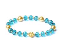 MetJakt Bracelet extensible fait main pour femmes 8MM cristaux plaqué or 18k original bijoux bracelet de perles de Tahiti doré cristal 8mm perles d'eau douce bijoux pour dames (Bleu paon)