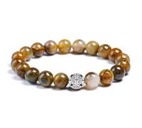 MetJakt Naturelles 8mm Pierres Bracelet précieuses deavec Cristal Bangle en perles avec pendentif en Argent Sterling 925 Pendentif Double Bonheur (Piétersite jaune)