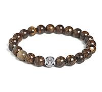 MetJakt Naturelles 8mm Pierres Bracelet précieuses deavec Cristal Bangle en perles avec pendentif en Argent Sterling 925 Pendentif Double Bonheur (Les bronzes)