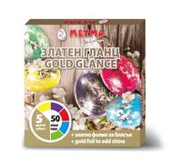Metma B-593 - Lot de 5 peintures liquides pour œufs avec effet doré - Jaune, violet, rouge, bleu, vert, gomme-laque - Avec gant et film doré - Pour environ 50 œufs de Pâques