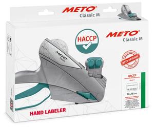 Meto HACCP Marqueur manuel (pour étiquettes de 26 x 16 mm, 14 textes prédéfinis, 2 lignes, 20 chiffres, Meto Classic M, argent-teal)