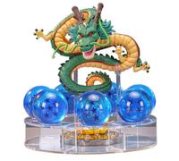 Metok·Zayul Statue Shenron en résine Shenlong + boules de cristal bleues de 4,2 cm + étagère avec boîte cadeau pour le travail, Halloween, Noël