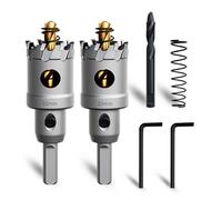 METOTY Lot de 2 scies cloches de 30 mm en métal, en carbure de tungstène, avec un foret de guidage nitré supplémentaire gratuit et une clé en L, pour acier, fer, aluminium, métal