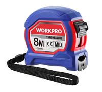 Metre a Ruban 8 M X 25MM WORKPRO, Metre Ruban Telescopique Professionnel, Ruban a Mesurer Autobloquant en Metal avec Cordon, Mesure Metrique, avec Agrafe de Ceinture Metallique