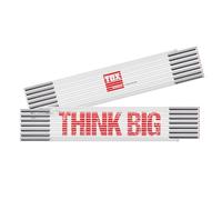 Mètre pliant TOX 3m en blanc - mètre avec impression "THINK BIG" - mètre pliant élastique en bouleau verni avec extrémités rouges et chiffres décimaux e précision III, 1 pièce, 09969008/T