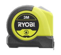 RYOBI RHMT3 Mètre Ruban 3 m - Verrouillage automatique, portée autoportante 2 m, crochet quadruple rivetage, revêtement caoutchouc