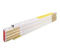 Metrica 23152 Mètre bois 2 m Blanc/Jaune décimales Rouges