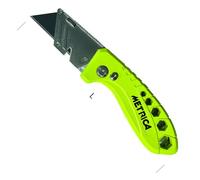 METRICA Couteau utilitaire - lame trapézoïdale standard - changement rapide sans outil, lame rétractable, corps métal/grip - cutter pro pour cartons & chantier