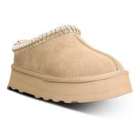 metricfalcon Mini bottes à semelle compensée pour femme - Pantoufles d'intérieur à enfiler avec doublure en fourrure polaire - Bottines courtes en daim, beige, 40.5 EU