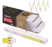 Metrie™ BLOCK 52 Mètre pliant - Mètre en bois 2 m | Blanc-Jaune - Graduation duplex, Fabriqué dans l’UE | Robuste et précis | pour Artisans et Bricoleurs | 10 pièces
