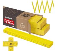 Metrie™ BLOCK 52 Mètre pliant - Mètre en bois 2 m | Jaune - Graduation duplex, Fabriqué dans l’UE | Robuste et précis | pour Artisans et Bricoleurs | 10 pièces