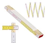 Metrie™ Mètre Pliant Perfekt 10 - 2m | Blanc-Jaune | Bois Laqué, Articulations Acier - Graduation Duplex, Fabriqué en UE | Mètre en Bois Robuste & Précis | CE Classe III | 1 Pièce