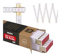 Metrie™ Mètre pliant PROFI 10 - Mètre en bois 2 m | Blanc | Bois laqué, articulations en acier - Échelle duplex, Fabriqué dans l’UE | Robuste et précis | CE Cl. III | 10 pièces