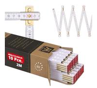 Metrie™ Mètres Pliants Perfekt 10 - Lot de 10x 2m | Blanc | Bois Laqué, Articulations Acier - Graduation Duplex, Fabriqué en UE | Mètres en Bois Robustes & Précis | CE Classe III
