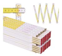 Metrie™ Mètres Pliants Perfekt 10 - Lot de 10x 2m | Blanc-Jaune | Bois Laqué, Articulations Acier - Graduation Duplex, Fabriqué en UE | Mètres en Bois Robustes & Précis | CE Classe III