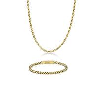 Metro Jewelry Ensemble collier et bracelet de 55,9 à 61 cm de long pour homme en acier inoxydable plaqué or jaune, antique ou noir, 4 mm de large, Acier inoxydable, Pas de gemme