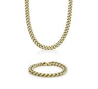 Metro Jewelry Ensemble collier et bracelet en acier inoxydable avec placage ionique en or noir ou jaune, de 50,8 à 76,2 cm et 22,9 cm de long, repliable, Métal, Pas de gemme