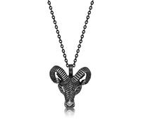 Metro Jewelry Pendentif bélier en acier inoxydable avec placage ionique gris mat sur chaîne de 61 cm de long avec pince de homard