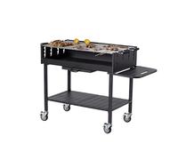 METRO Professional Barbecue DELUXE au charbon de bois sur roulettes, 137 x 68 x 94 cm, housse de protection et tablette, acier/inox, noir
