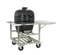 Metro Professional Barbecue Kamado au Charbon de Bois NAGADO, Céramique, Noir, Surface de Cuisson Ø 57 cm, Thermomètre Intégré, Socle Inox avec Roulettes et Table Latérale Pliante