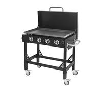 METRO PROFESSIONAL Barbecue Plancha à Gaz avec 4 Brûleurs Dayton, Acier Inoxydable, 14.8 kW, Allumage par Impulsion, 4 roulettes Pivotantes, Pliable, Noir