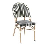METRO Professional Chaise de terrasse Flore, Aluminium/rotin PE, 47 x 60 x 89 cm, empilable, Noir/Beige