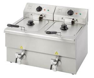 METRO Professional Double friteuse GDF5028, en acier inoxydable, avec robinet de vidange et couvercle, panneau de commande amovible, argent