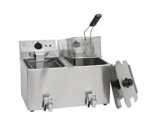 METRO Professional Friteuse double/Fryer électrique GDF3028, acier inoxydable, 55 x 55.8 x 39 cm, 2 x 8 L, robinet de vidange, panneau de commande amovible, argenté