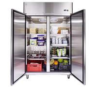 METRO Professional Réfrigérateur GRE1400, 131,4 x 80,5 x 206,5 cm, 940 L, Froid Ventilé, 980 W, avec Serrure, argenté, 2 portes, Side by Side