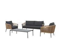 METRO Professional Set de canapés Lounge 4 pièces, Aluminium/rotin PE, 1 x canapé 2 Places, 2 fauteuils, 1 Table, Gris foncé, Ensemble Meubles, lot Jardin, Patio, Bar, Piscine, terrasse