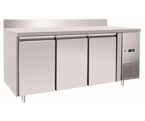 METRO Professional Table réfrigérée GCC3100BS, Inox, 179.5x70x85cm, 334L, refroidissement par air, 400W, dégivrage automatique, avec serrure, argenté