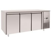 METRO Professional Table réfrigérée négative GCF3100, acier inoxydable, 179.5x70x85 cm, 334 L, Froid ventilé, 600W, 3 portes, argenté