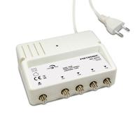 METRONIC 332175 Amplificateur Répartiteur Antenne TV TNT Intérieur Blindé Réglage de Gain 28 dB - 4 Sorties fiche F - Fréquence 470-790 MHz- Alimentation Secteur - Blanc