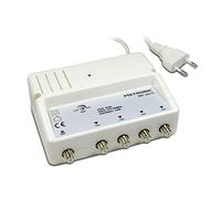 METRONIC 332175 Amplificateur Répartiteur Antenne TV TNT Intérieur Blindé Réglage de Gain 28 dB - 4 Sorties fiche F - Fréquence 470-790 MHz- Alimentation Secteur - Blanc